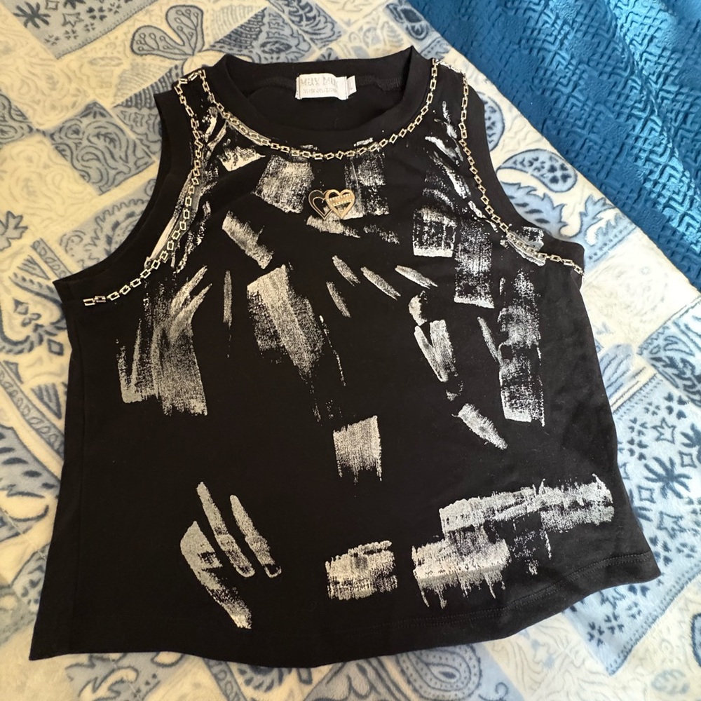 Dolls Kill Black and White Graphic Tank Top